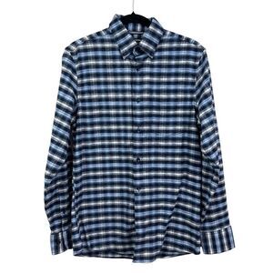 Nordstrom Button Down Plaid Shirt Tech Smart Trim Fit Pocket Blue White Men S*